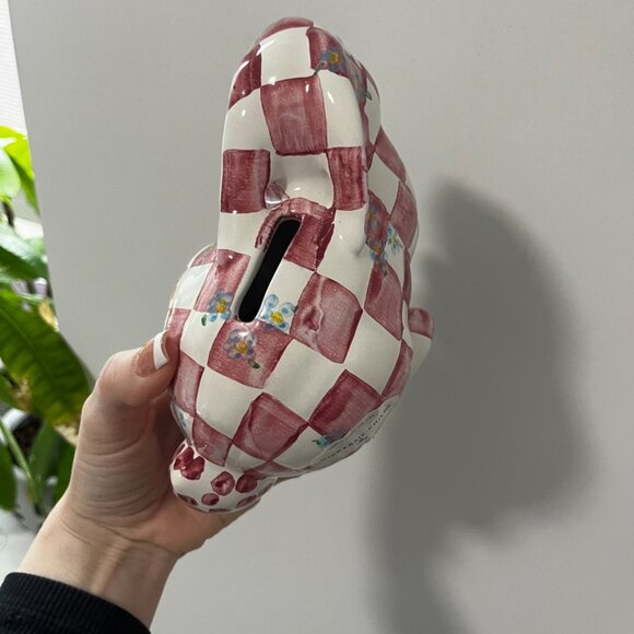 Mackenzie Childs Pink & White Quilted Bunny Bank - Picture 4 of 5